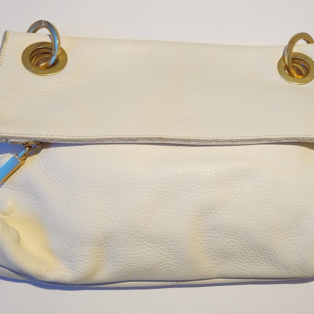 Hammitt Cream Shoulder Bag with Gold Hardware and Structured Design